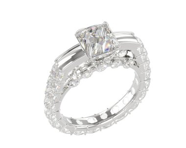 Engagement diamond ring isolated on white background. 3d rendering