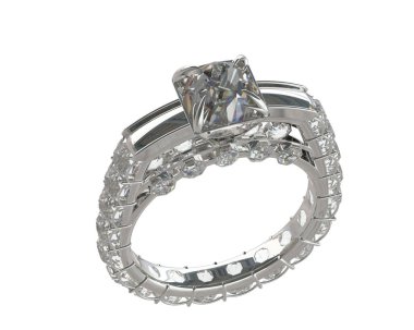 Engagement diamond ring isolated on white background. 3d rendering