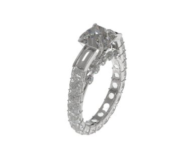Engagement diamond ring isolated on white background. 3d rendering