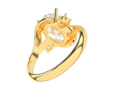 Engagement diamond ring isolated on white background. 3d rendering