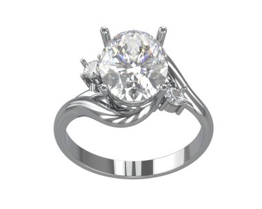 Engagement diamond ring isolated on white background. 3d rendering