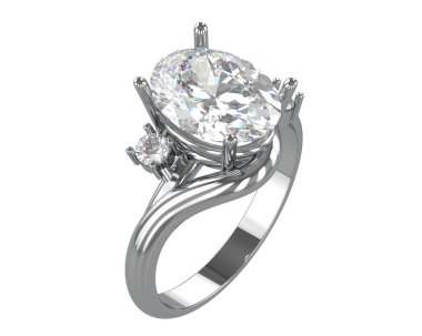 Engagement diamond ring isolated on white background. 3d rendering