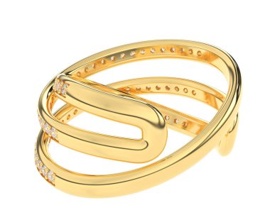  Beyaz arkaplanda elmaslar olan bir yüzük. 3d oluşturma