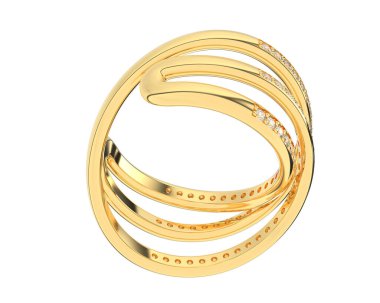  Beyaz arkaplanda elmaslar olan bir yüzük. 3d oluşturma