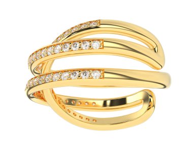  Beyaz arkaplanda elmaslar olan bir yüzük. 3d oluşturma