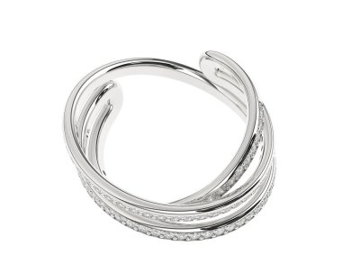  Beyaz arkaplanda elmaslar olan bir yüzük. 3d oluşturma