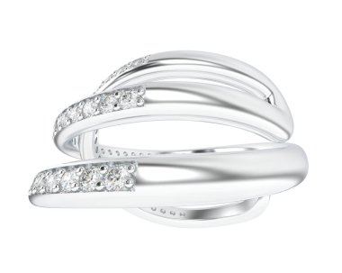  Beyaz arkaplanda elmaslar olan bir yüzük. 3d oluşturma