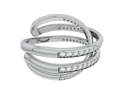  Beyaz arkaplanda elmaslar olan bir yüzük. 3d oluşturma