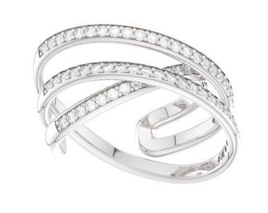  Beyaz arkaplanda elmaslar olan bir yüzük. 3d oluşturma