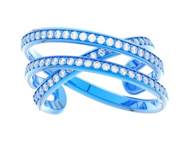  Beyaz arkaplanda elmaslar olan bir yüzük. 3d oluşturma