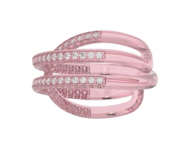  Beyaz arkaplanda elmaslar olan bir yüzük. 3d oluşturma