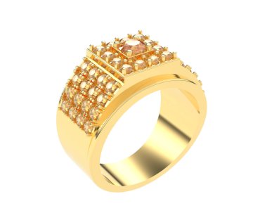  Beyaz arkaplanda elmaslar olan bir yüzük. 3d oluşturma