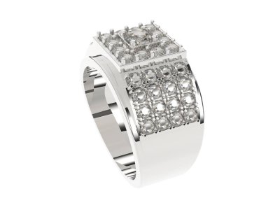  Beyaz arkaplanda elmaslar olan bir yüzük. 3d oluşturma