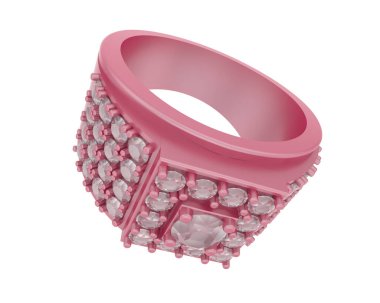  Beyaz arkaplanda elmaslar olan bir yüzük. 3d oluşturma