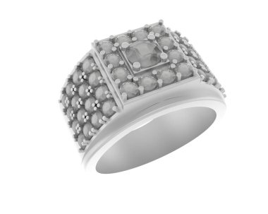  Beyaz arkaplanda elmaslar olan bir yüzük. 3d oluşturma