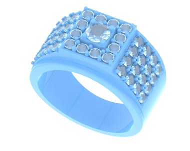  Beyaz arkaplanda elmaslar olan bir yüzük. 3d oluşturma