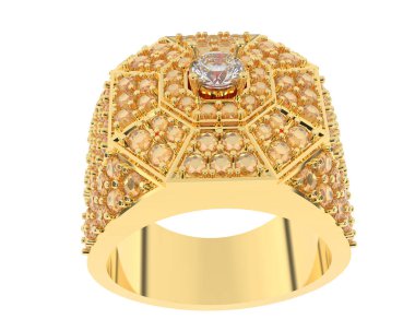  Beyaz arkaplanda elmaslar olan bir yüzük. 3d oluşturma