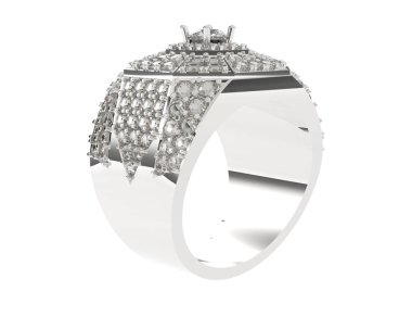  Beyaz arkaplanda elmaslar olan bir yüzük. 3d oluşturma