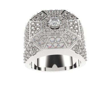  Beyaz arkaplanda elmaslar olan bir yüzük. 3d oluşturma