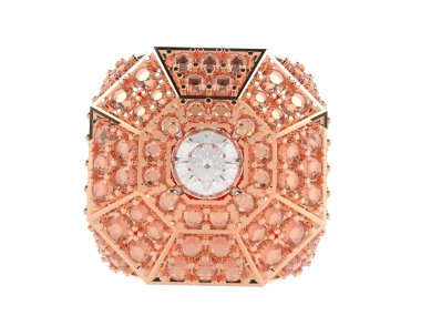  Beyaz arkaplanda elmaslar olan bir yüzük. 3d oluşturma