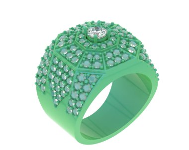  Beyaz arkaplanda elmaslar olan bir yüzük. 3d oluşturma