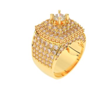  Beyaz arkaplanda elmaslar olan bir yüzük. 3d oluşturma