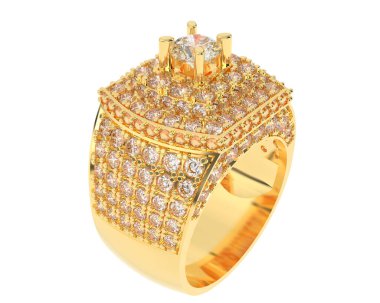  Beyaz arkaplanda elmaslar olan bir yüzük. 3d oluşturma