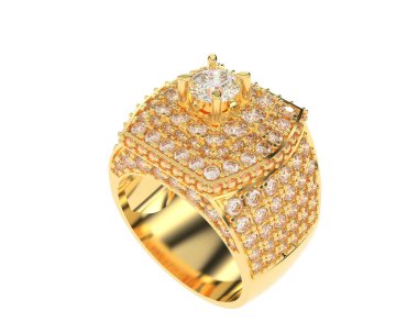  Beyaz arkaplanda elmaslar olan bir yüzük. 3d oluşturma