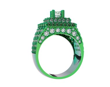  Beyaz arkaplanda elmaslar olan bir yüzük. 3d oluşturma