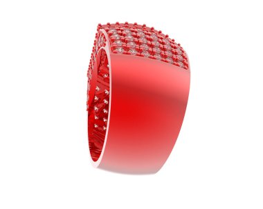  Beyaz arkaplanda elmaslar olan bir yüzük. 3d oluşturma