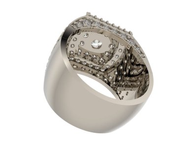  Beyaz arkaplanda elmaslar olan bir yüzük. 3d oluşturma