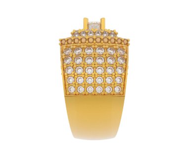  Beyaz arkaplanda elmaslar olan bir yüzük. 3d oluşturma