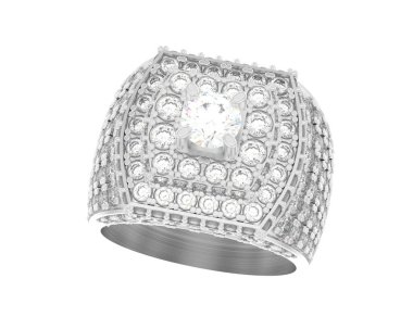  Beyaz arkaplanda elmaslar olan bir yüzük. 3d oluşturma