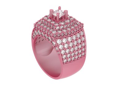  Beyaz arkaplanda elmaslar olan bir yüzük. 3d oluşturma