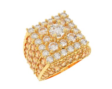  Beyaz arkaplanda elmaslar olan bir yüzük. 3d oluşturma