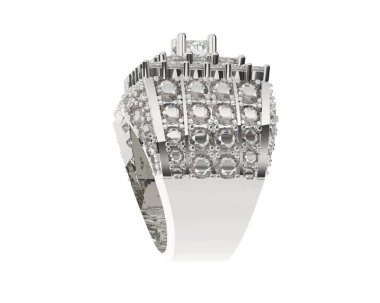  Beyaz arkaplanda elmaslar olan bir yüzük. 3d oluşturma