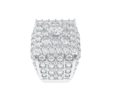  Beyaz arkaplanda elmaslar olan bir yüzük. 3d oluşturma