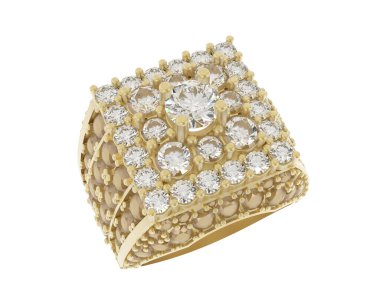  Beyaz arkaplanda elmaslar olan bir yüzük. 3d oluşturma