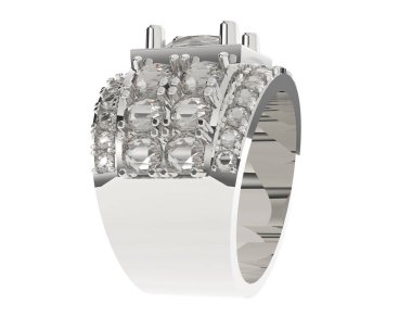  Beyaz arkaplanda elmaslar olan bir yüzük. 3d oluşturma