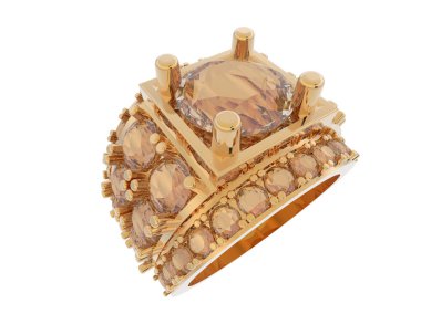  Beyaz arkaplanda elmaslar olan bir yüzük. 3d oluşturma