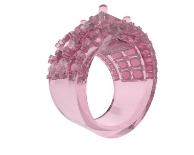  Beyaz arkaplanda elmaslar olan bir yüzük. 3d oluşturma