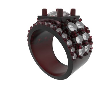  Beyaz arkaplanda elmaslar olan bir yüzük. 3d oluşturma