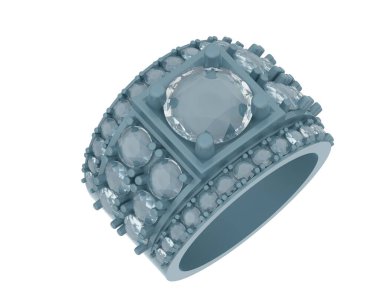  Beyaz arkaplanda elmaslar olan bir yüzük. 3d oluşturma