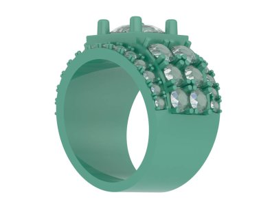  Beyaz arkaplanda elmaslar olan bir yüzük. 3d oluşturma