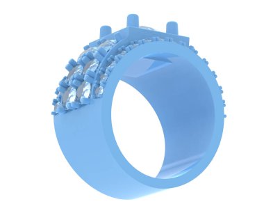  Beyaz arkaplanda elmaslar olan bir yüzük. 3d oluşturma