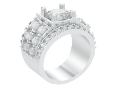  Beyaz arkaplanda elmaslar olan bir yüzük. 3d oluşturma