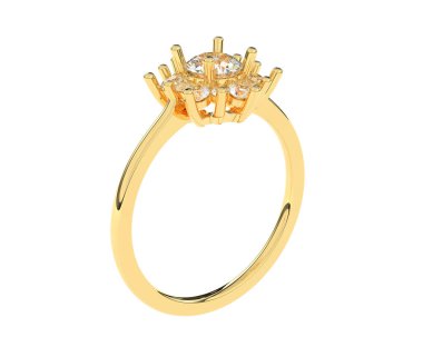  Beyaz arkaplanda elmaslar olan bir yüzük. 3d oluşturma