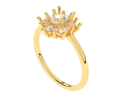  Beyaz arkaplanda elmaslar olan bir yüzük. 3d oluşturma