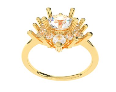  Beyaz arkaplanda elmaslar olan bir yüzük. 3d oluşturma