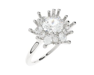  Beyaz arkaplanda elmaslar olan bir yüzük. 3d oluşturma